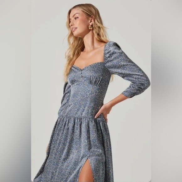 NEW Astr The Label Women’s Maxi Floral Silky Puff Sleeve Dress Size Large - Picture 3 of 16